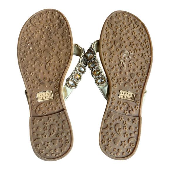 Stuart Weitzman Women's Thong Slide on Sandals Metallic Gold, Rhinestones, Sz 6M - Picture 9 of 12